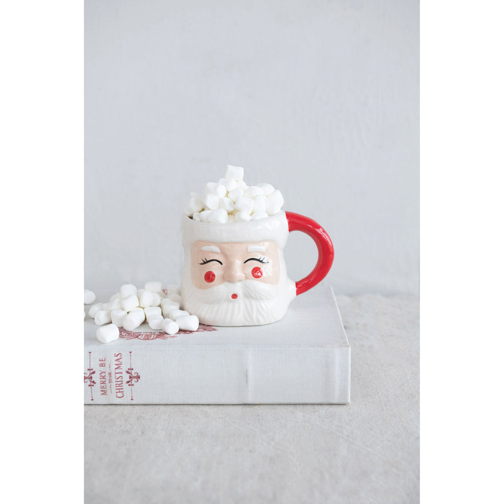 Creative Coop Holiday Kitchen Hand-Painted Stoneware Santa Mug