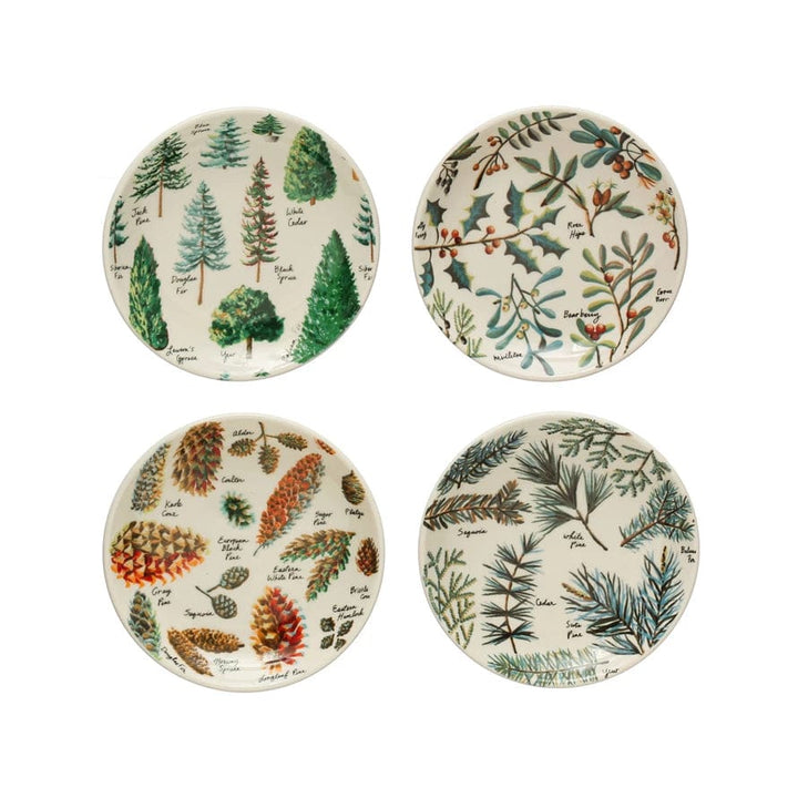 Creative Coop Holiday Kitchen Round Stoneware Plate W/Evergreen Botanicals | 4 Styles