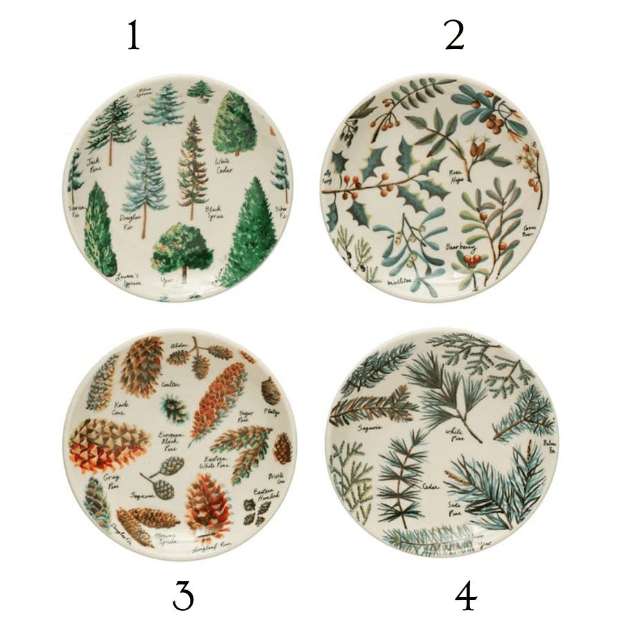 Creative Coop Holiday Kitchen Round Stoneware Plate W/Evergreen Botanicals | 4 Styles