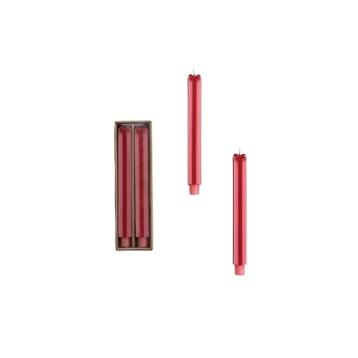 Creative Coop Holiday Large Unscented Package Shaped Taper Candles, Pink & Red, Set of 2
