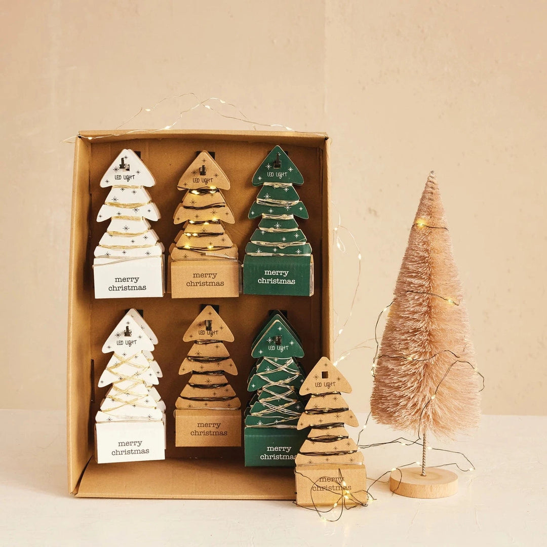 Creative Coop Holiday LED String Lights on Tree Shaped Display Cards