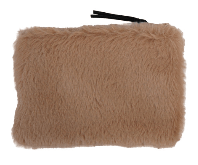 Creative Coop Holiday Light Brown Faux Fur Fabric Zip Pouch