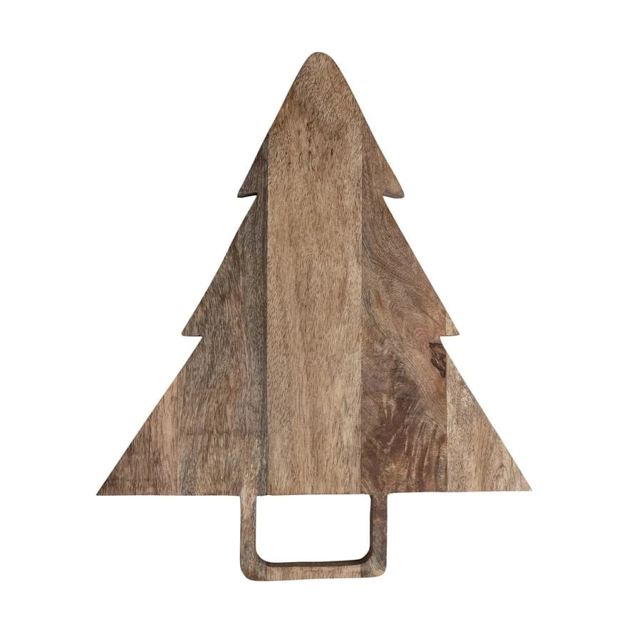 Creative Coop Holiday Mango Wood Tree Shaped Cheese/Cutting Board with Handle