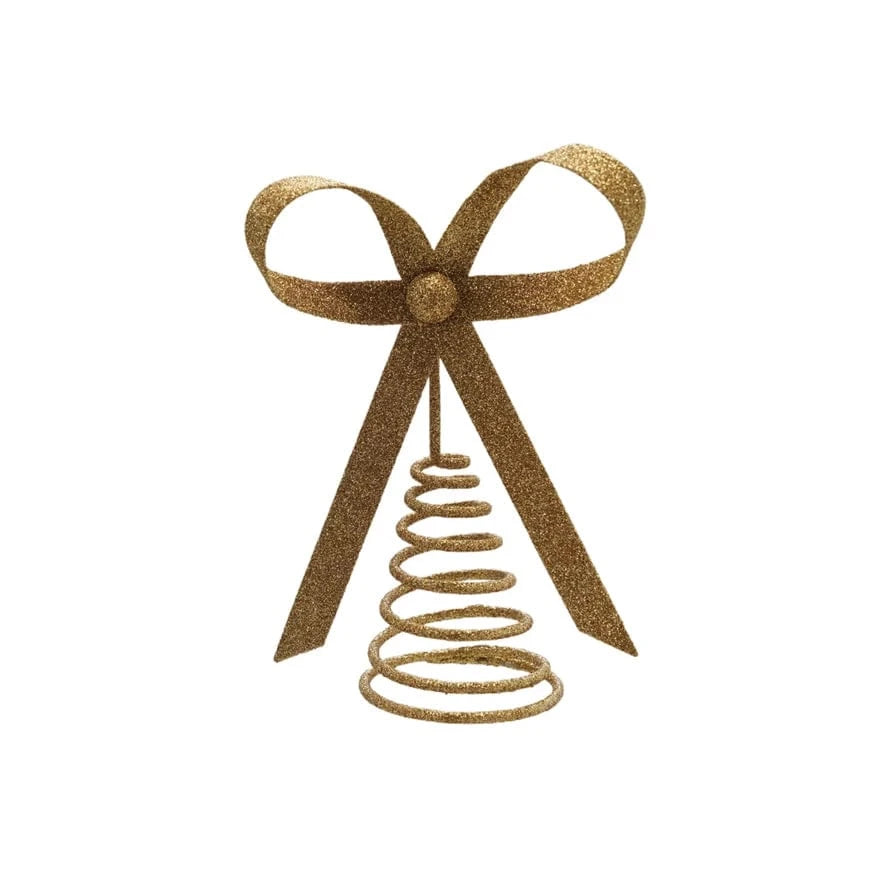 Creative Coop Holiday Metal Bow Tree Topper, Gold Glitter Finish