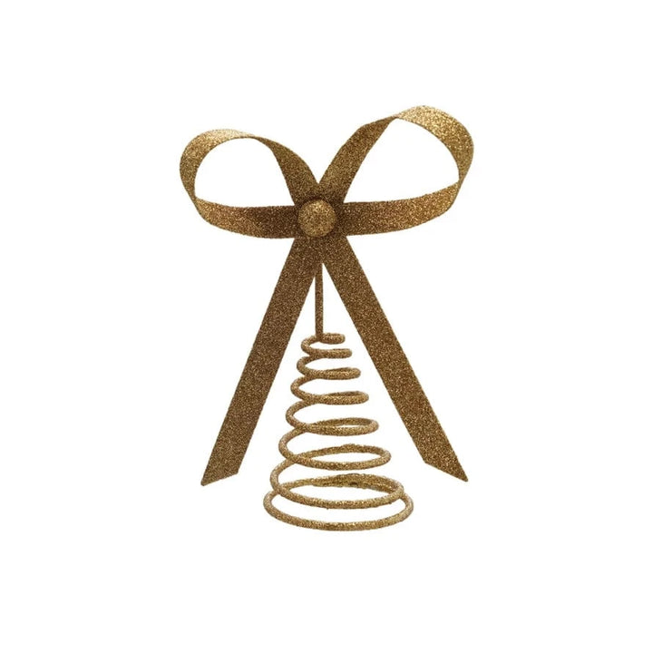 Creative Coop Holiday Metal Bow Tree Topper, Gold Glitter Finish