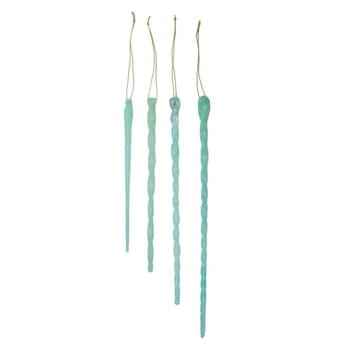 Creative Coop Holiday Opaque Blue Handmade Glass Icicle Ornaments