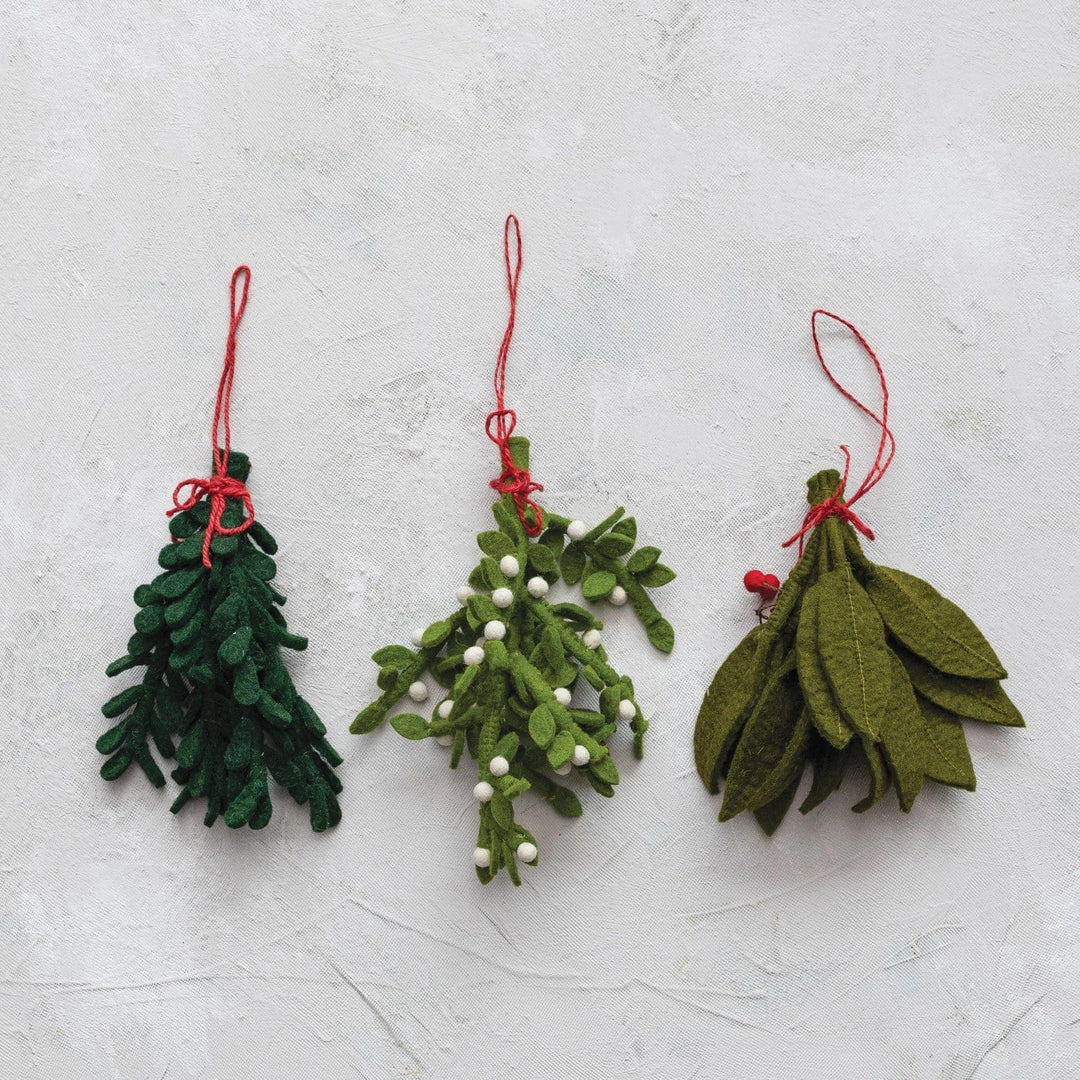 Creative Coop Holiday Ornaments 11"H Handmade Wool Felt Hanging Mistletoe