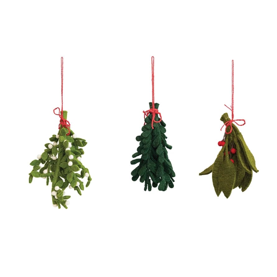 Creative Coop Holiday Ornaments 11"H Handmade Wool Felt Hanging Mistletoe