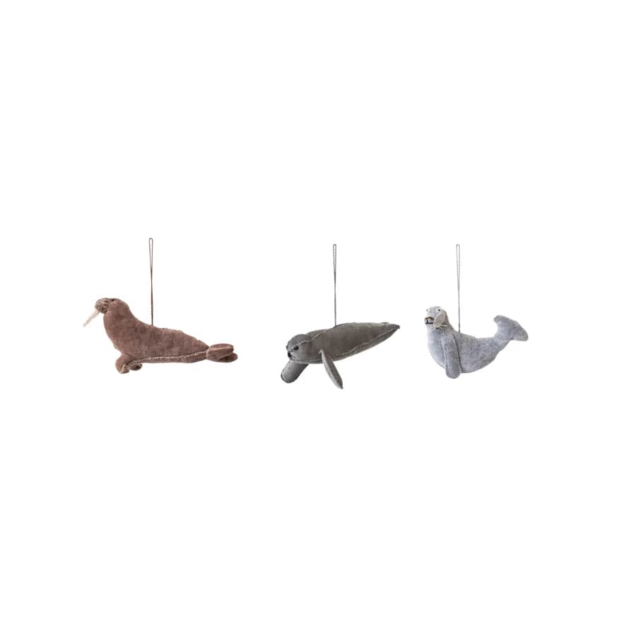 Creative Coop Holiday Ornaments Cotton Velvet Seal/Walrus Ornament | 3 Styles