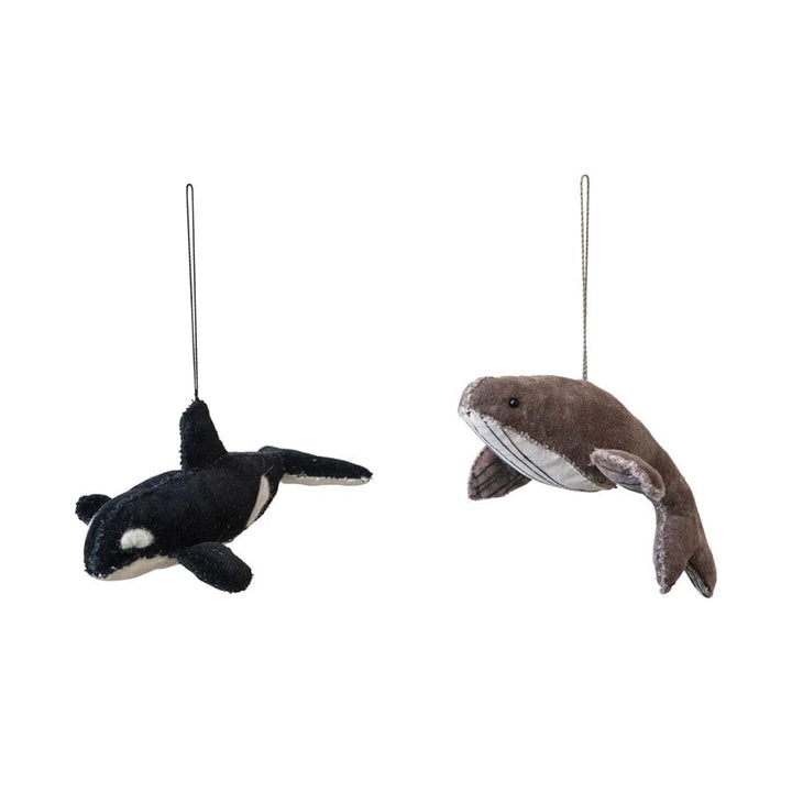 Creative Coop Holiday Ornaments Cotton Velvet Whale Ornament | 2 Styles