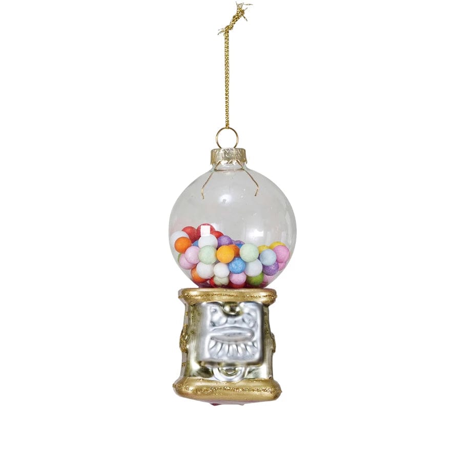 Creative Coop Holiday Ornaments Glass Gumball Machine Ornament w/ Glitter