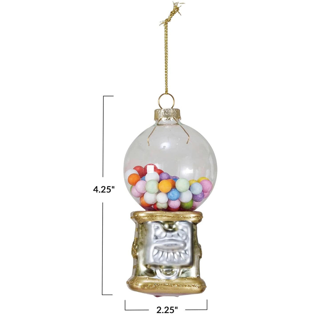 Creative Coop Holiday Ornaments Glass Gumball Machine Ornament w/ Glitter