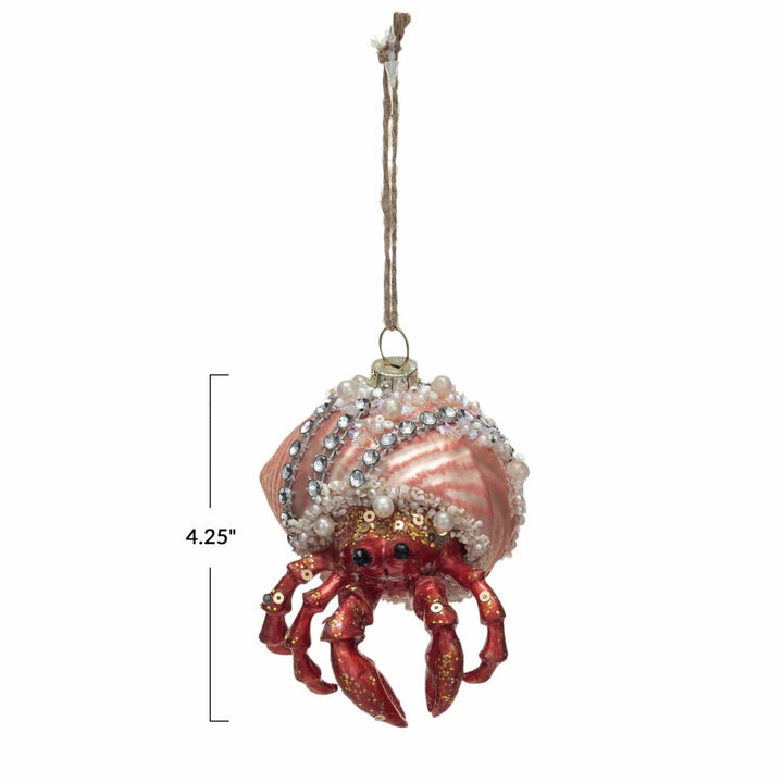 Creative Coop Holiday Ornaments Glass Hermit Crab Ornament w/ Glitter