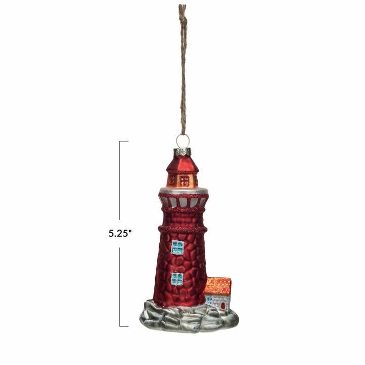 Creative Coop Holiday Ornaments Glass Lighthouse Ornament w/ Glitter, Multi Color