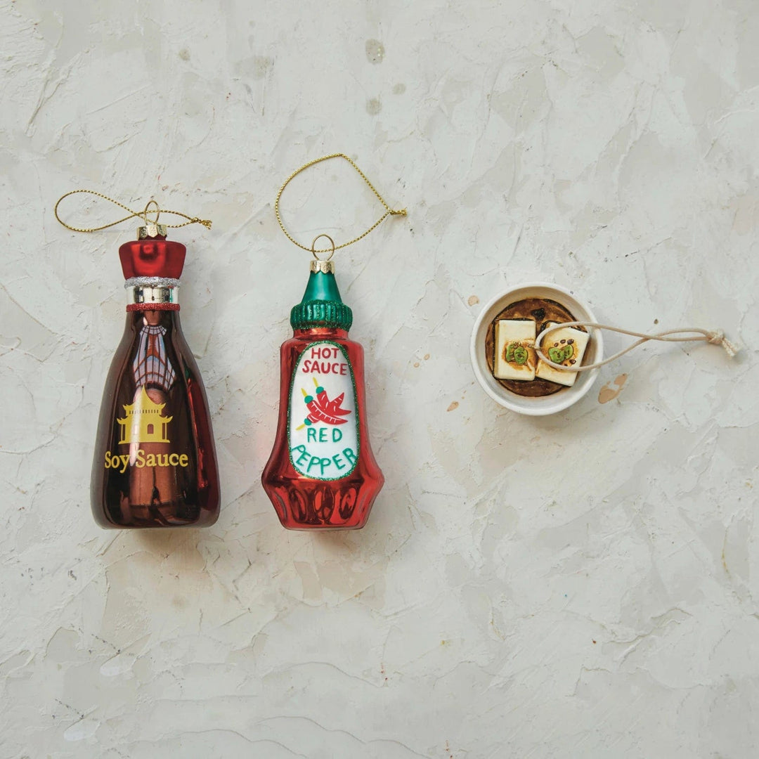 Creative Coop Holiday Ornaments Glass Soy Sauce Bottle Ornament w/ Glitter