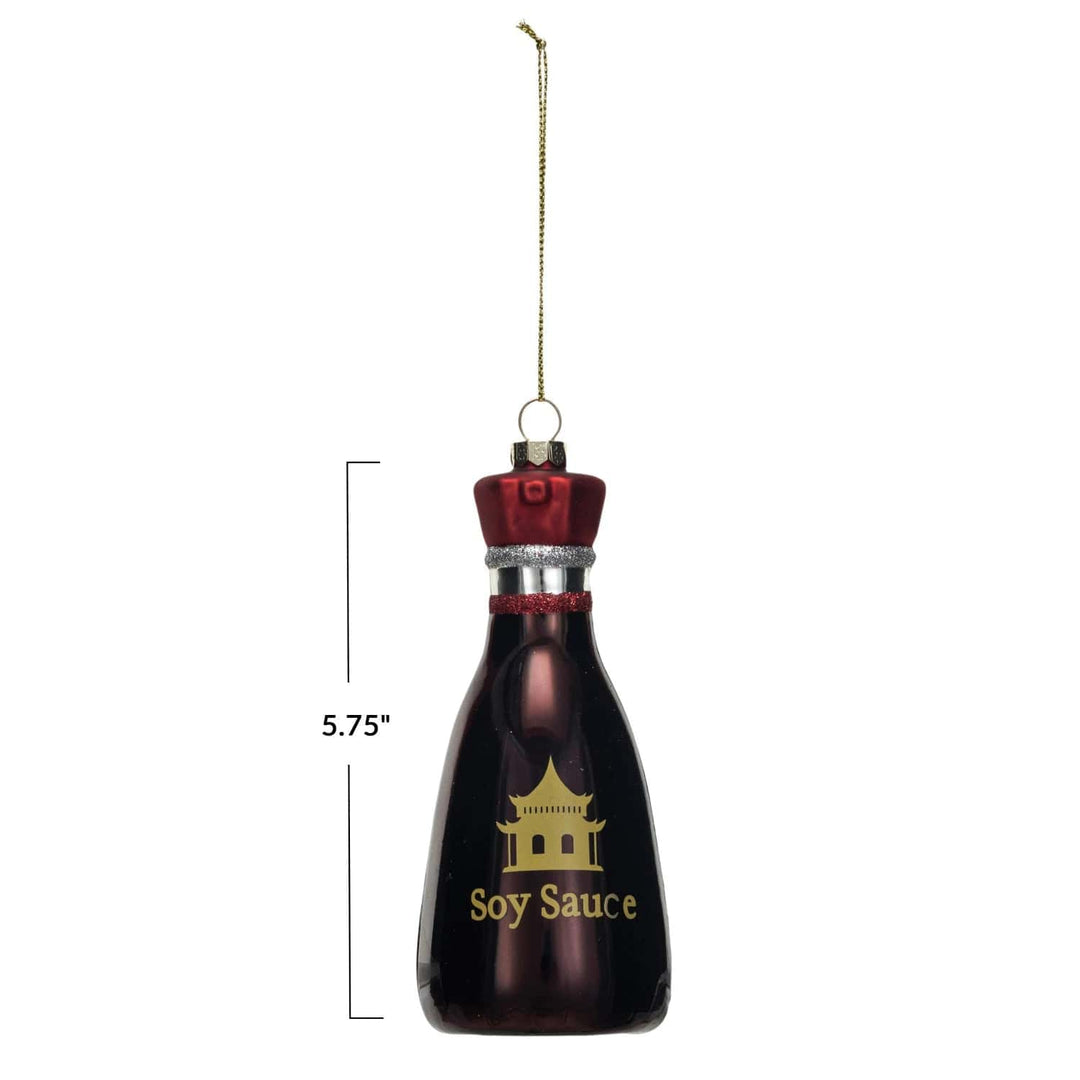 Creative Coop Holiday Ornaments Glass Soy Sauce Bottle Ornament w/ Glitter