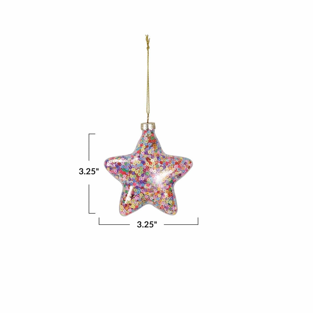 Creative Coop Holiday Ornaments Glass Star Ornament Filled w/ Sequins