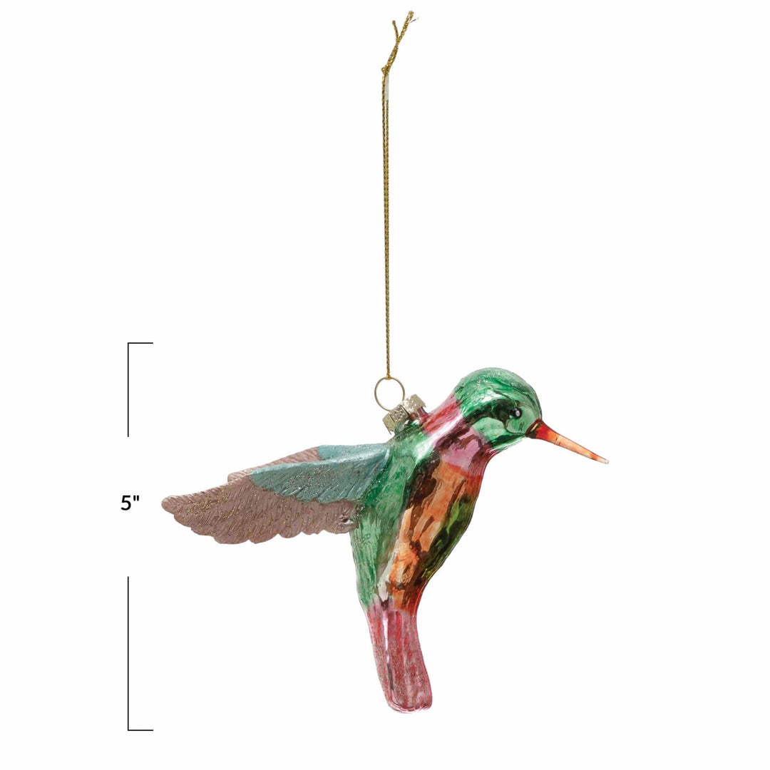 Creative Coop Holiday Ornaments Hand-Painted Glass Hummingbird Ornament W/Glitter