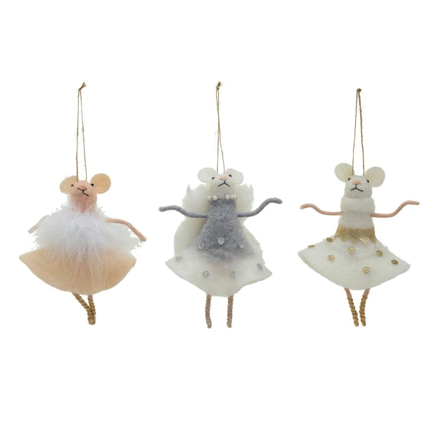 Creative Coop Holiday Ornaments Handmade Wool Felt Ballerina Mouse Ornament