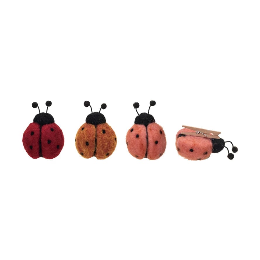 Creative Coop Holiday Ornaments Handmade Wool Felt Ladybug Clip-On Ornament