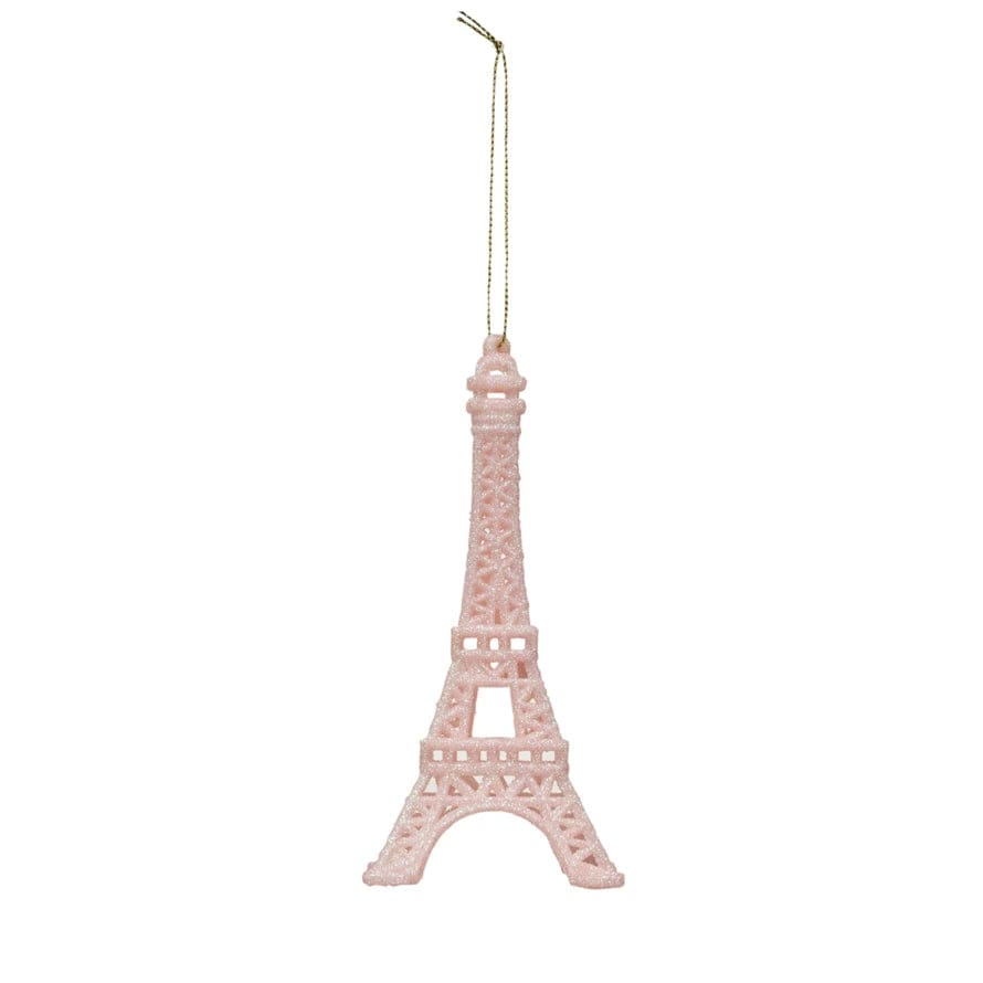 Creative Coop Holiday Ornaments Plastic Eiffel Tower Ornament w/ Glitter, Pink