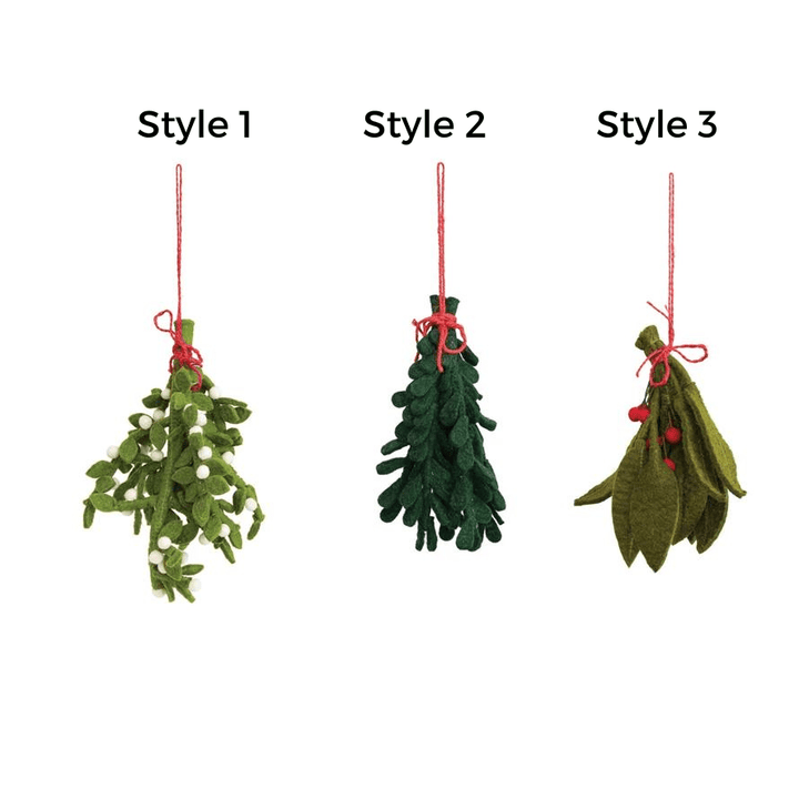 Creative Coop Holiday Ornaments Style 1 11"H Handmade Wool Felt Hanging Mistletoe