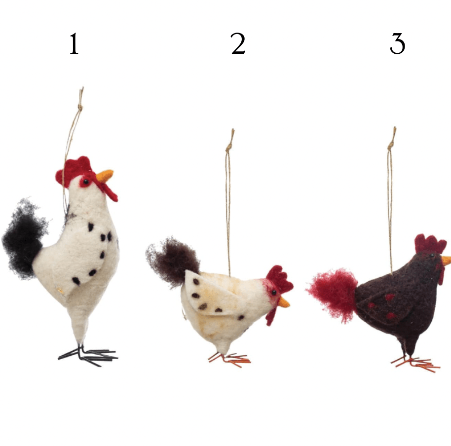Creative Coop Holiday Ornaments Wool Felt Hen/Rooster Ornament | 3 Styles