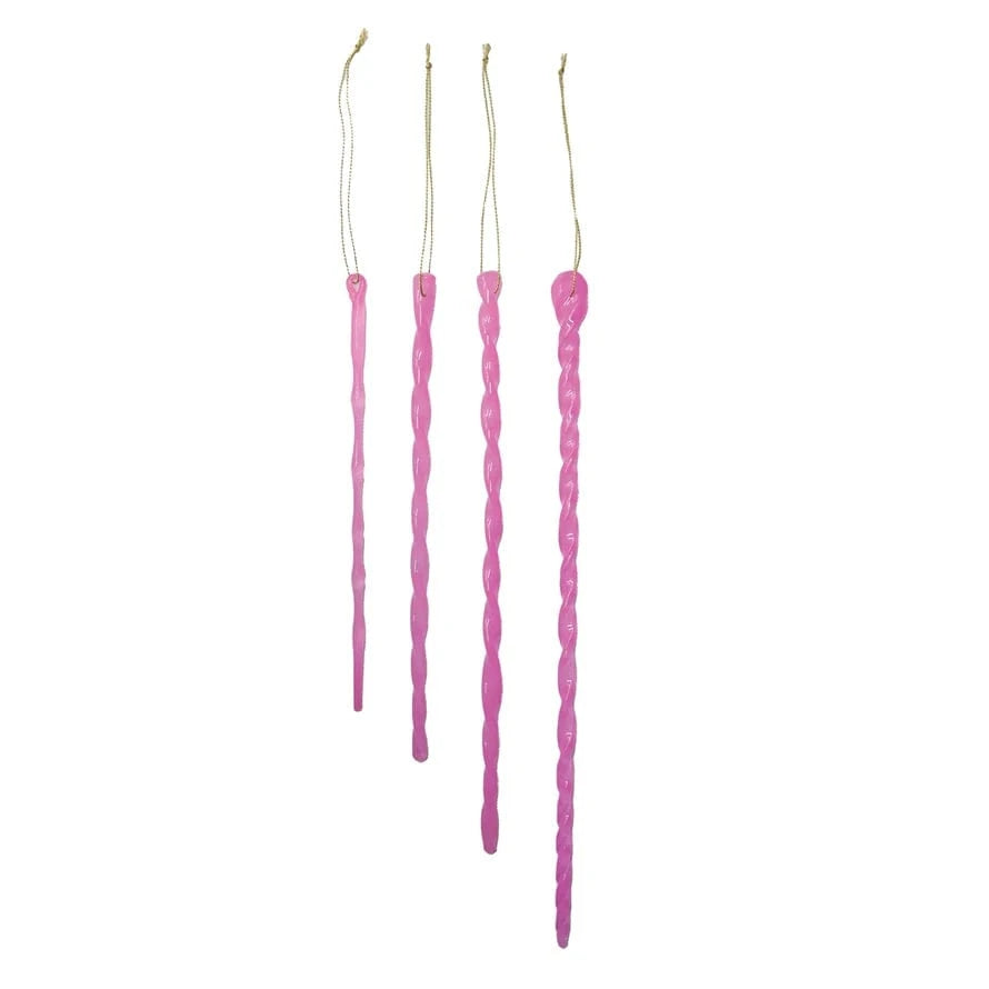 Creative Coop Holiday Pink Handmade Glass Icicle Ornaments