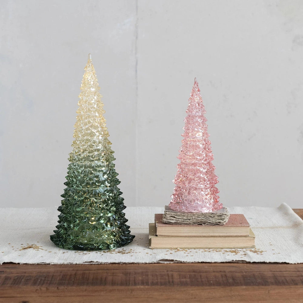 Creative Coop Holiday Plastic Christmas Tree with LED Light, Green Ombre