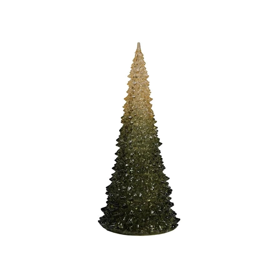 Creative Coop Holiday Plastic Christmas Tree with LED Light, Green Ombre