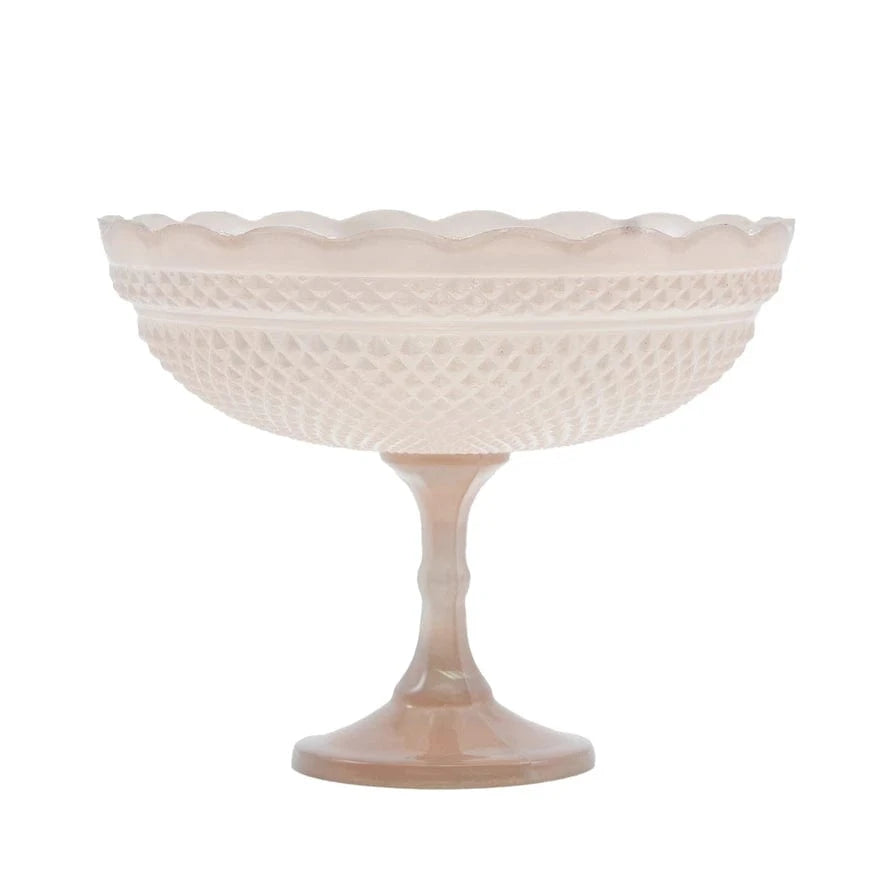 Creative Coop Holiday Pressed Glass Scalloped Footed Bowl, Blush