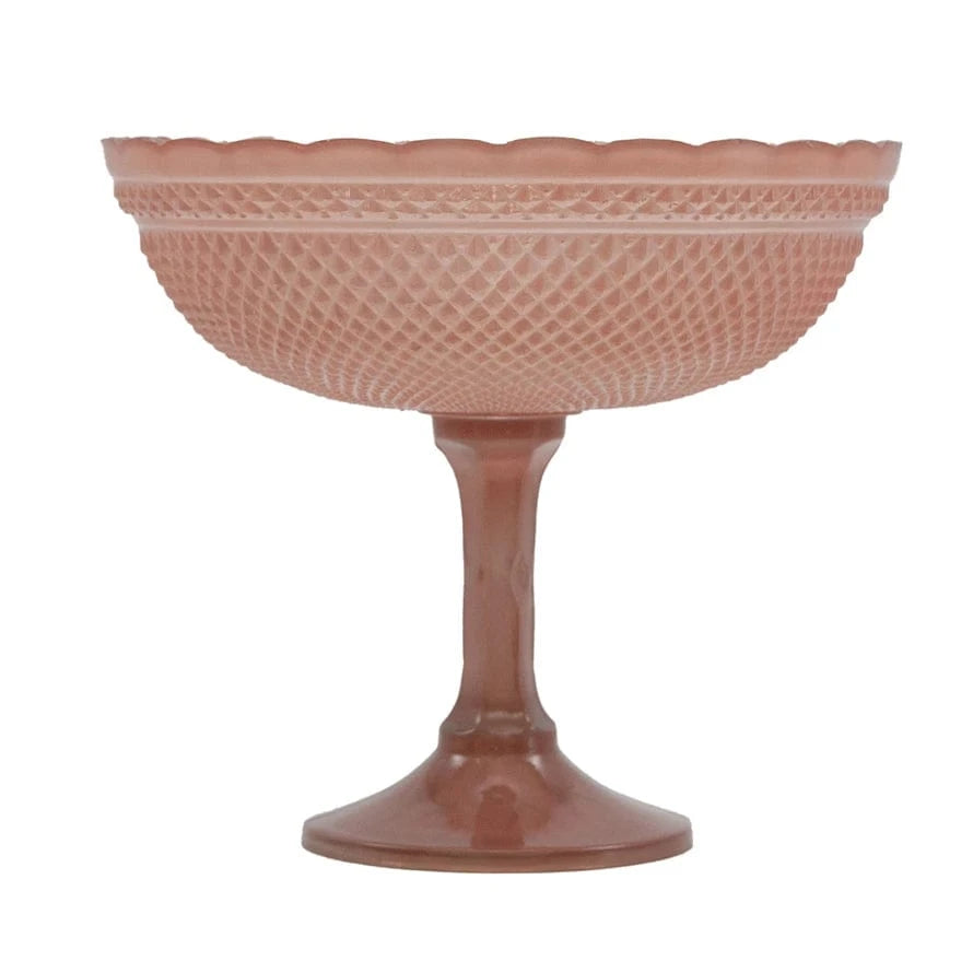 Creative Coop Holiday Pressed Glass Scalloped Footed Bowl, Pink