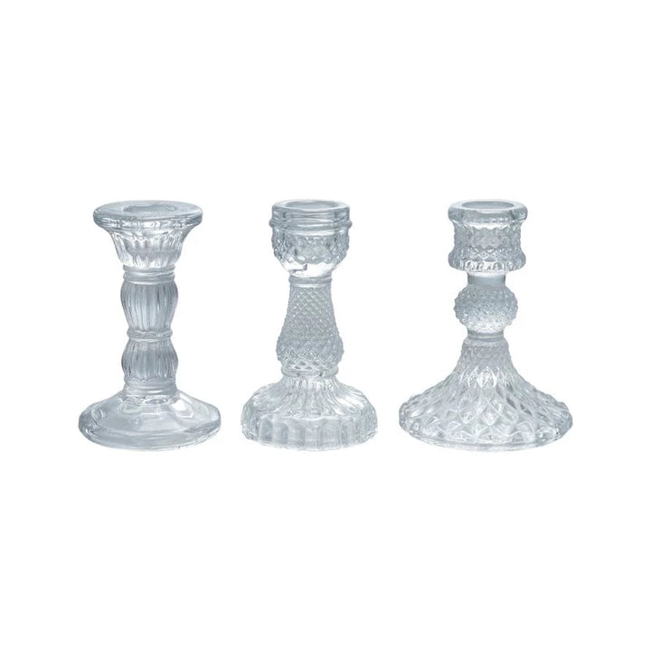 Creative Coop Holiday Pressed Glass Taper Holder