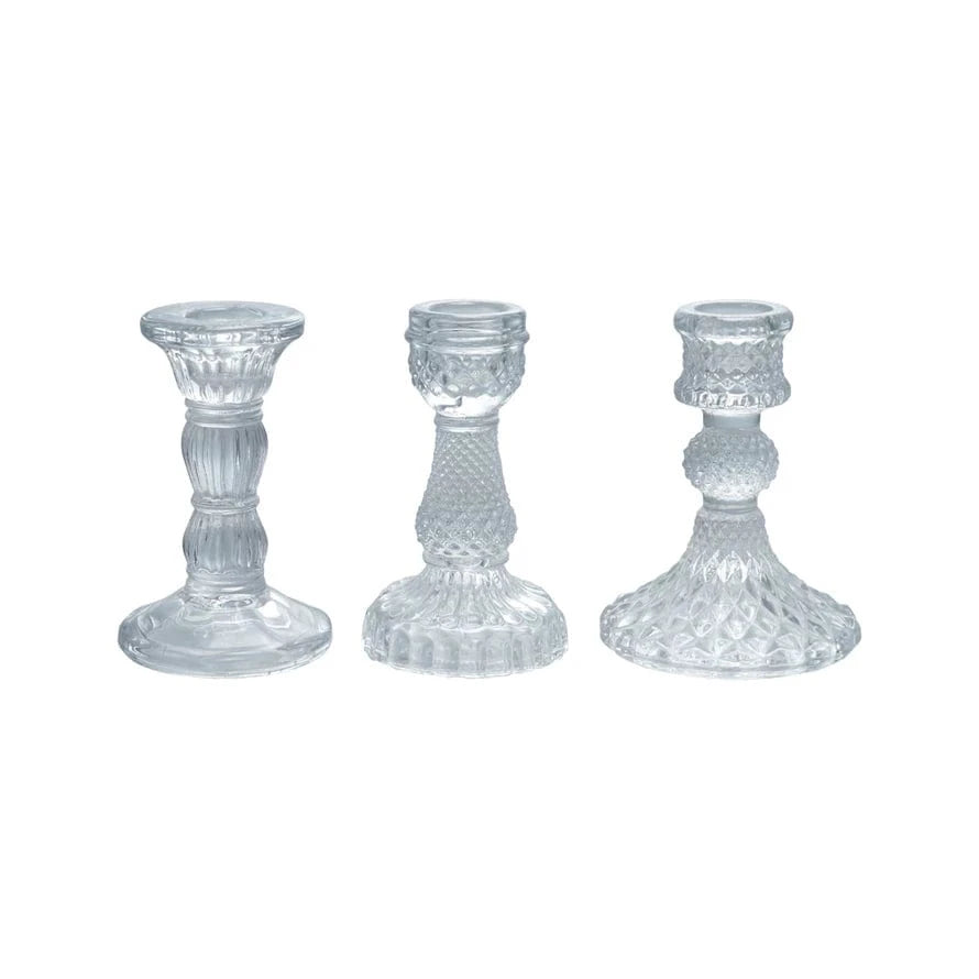 Creative Coop Holiday Pressed Glass Taper Holder