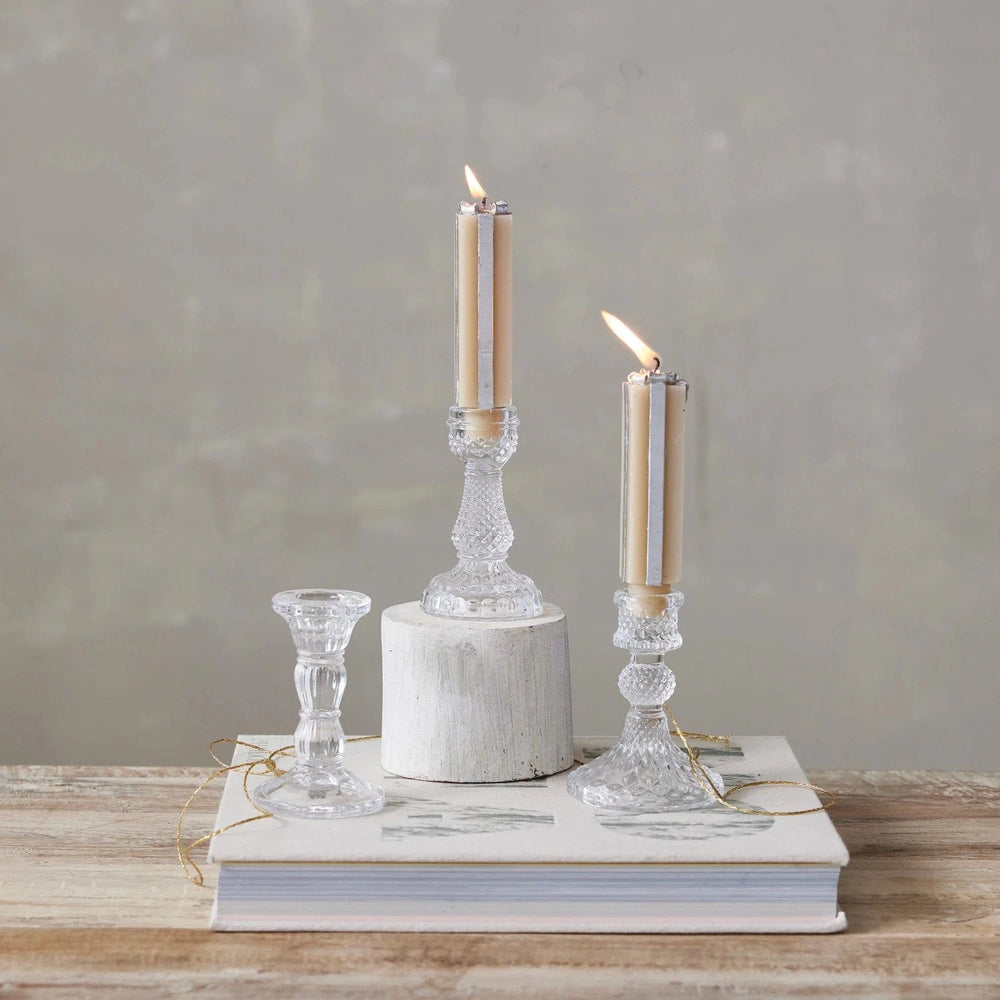 Creative Coop Holiday Pressed Glass Taper Holder