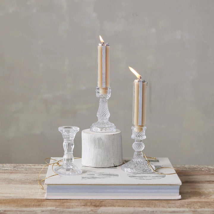 Creative Coop Holiday Pressed Glass Taper Holder