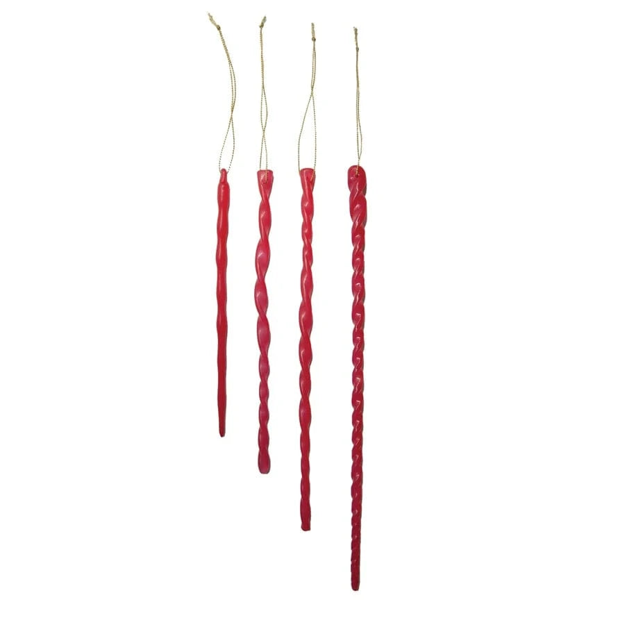 Creative Coop Holiday Red Handmade Glass Icicle Ornaments