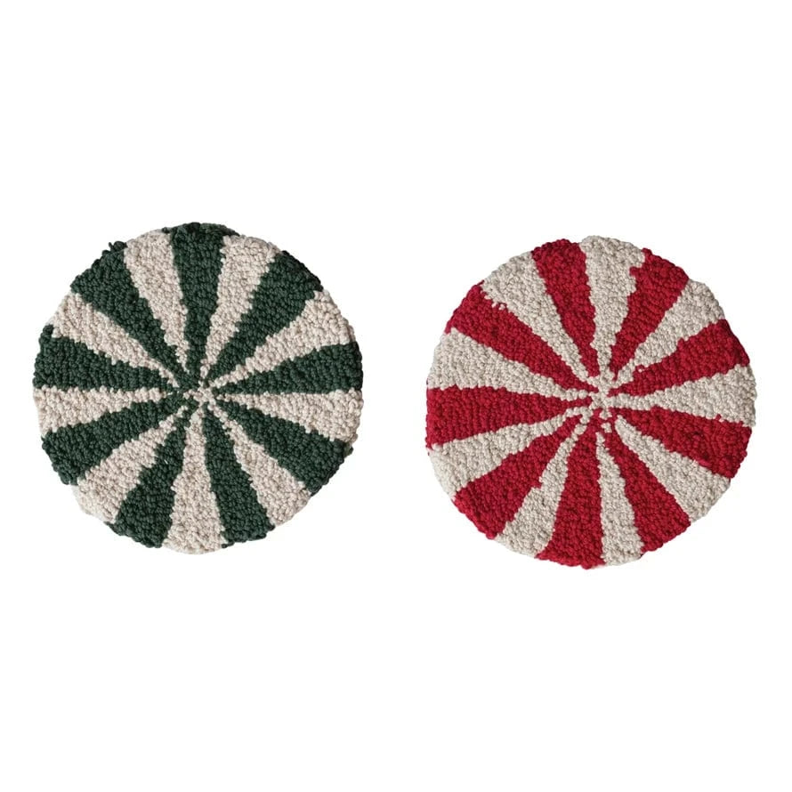 Creative Coop Holiday Round Cotton Tufted Candy Striped Trivet