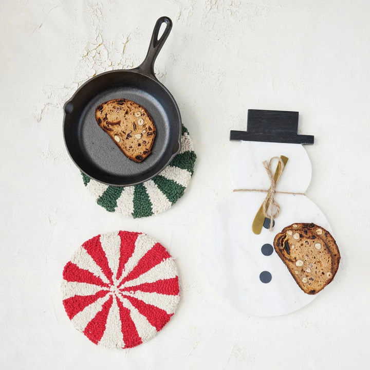 Creative Coop Holiday Round Cotton Tufted Candy Striped Trivet