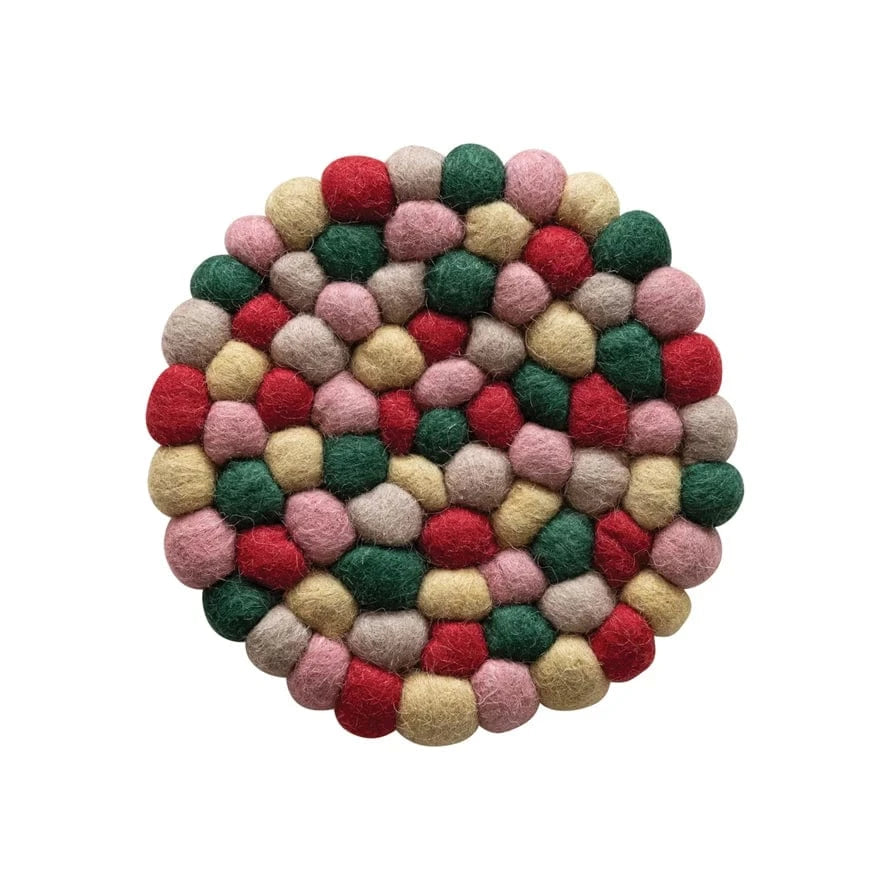 Creative Coop Holiday Round Handmade Wool Felt Ball Trivet