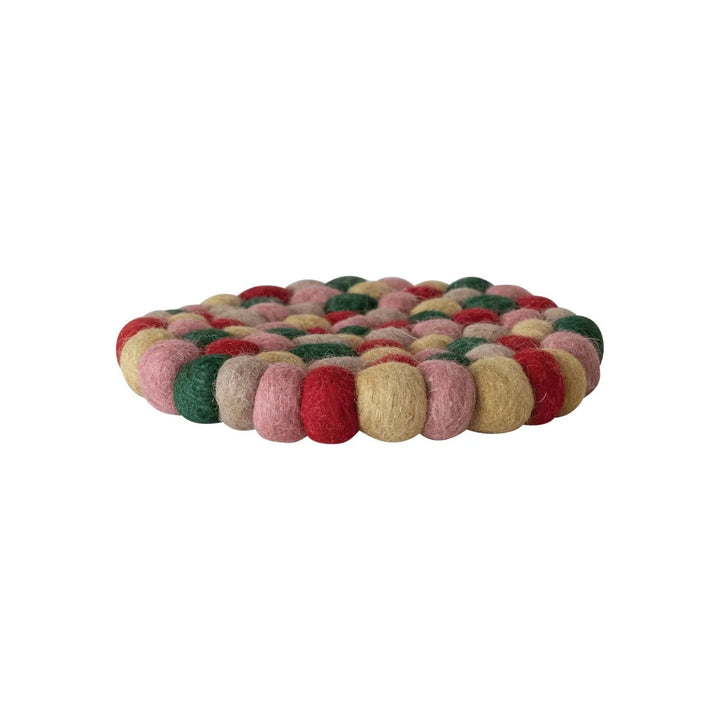 Creative Coop Holiday Round Handmade Wool Felt Ball Trivet