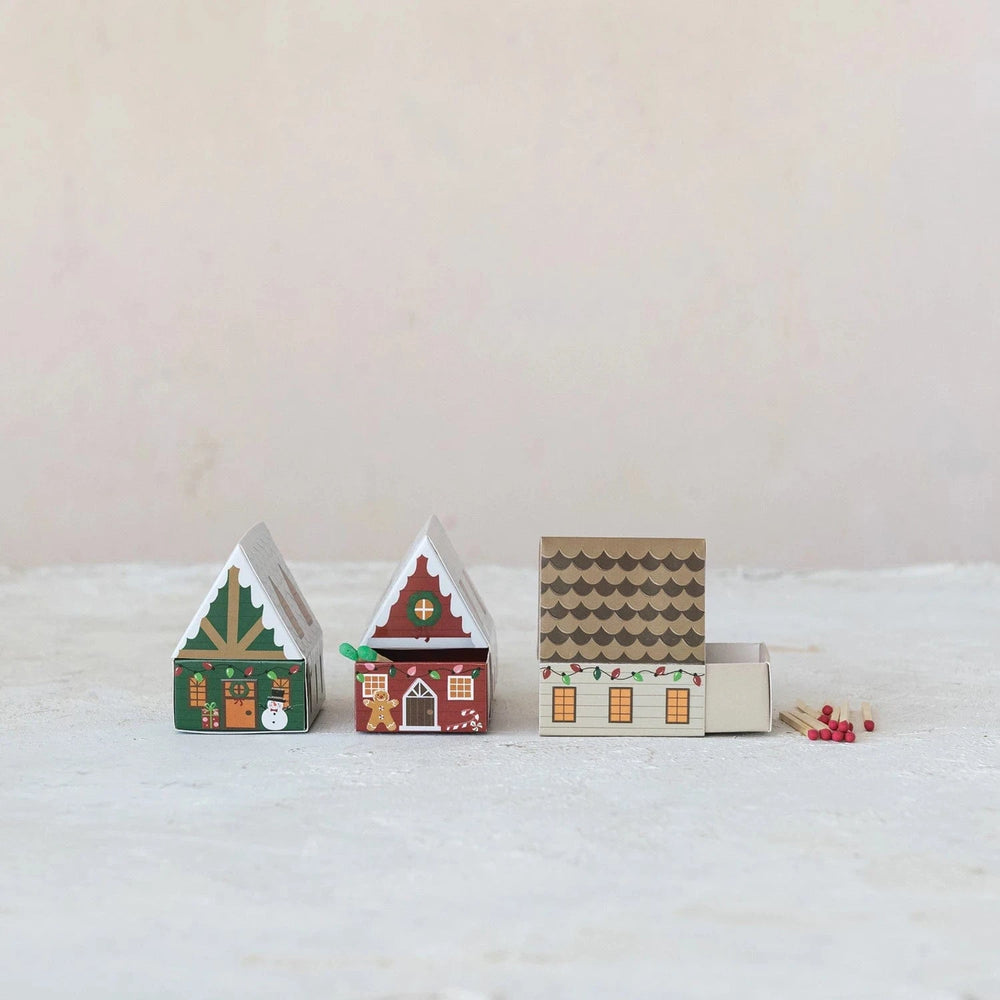 Creative Coop Holiday Safety Matches in House Shaped Matchbox
