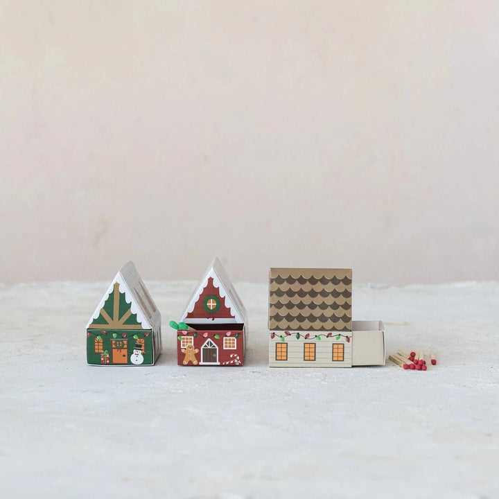 Creative Coop Holiday Safety Matches in House Shaped Matchbox