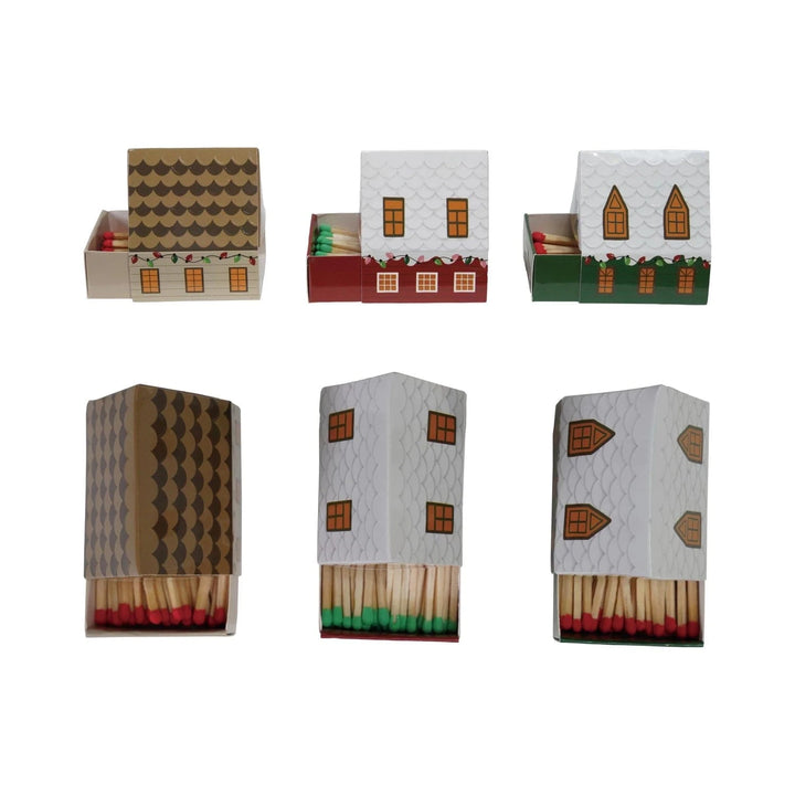 Creative Coop Holiday Safety Matches in House Shaped Matchbox
