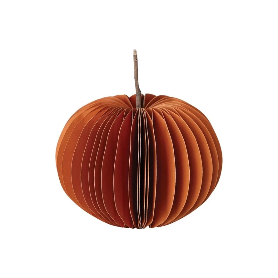 Creative Coop Holiday Small Folding Honeycomb Pumpkin w/ Dried Natural Twig Stem, Orange