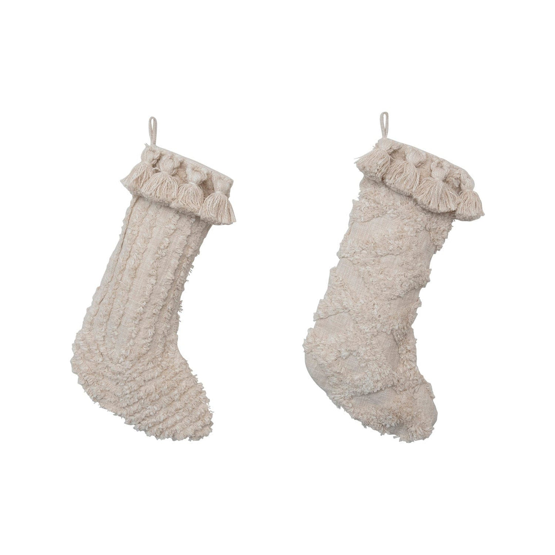 Creative Coop Holiday Stockings Cotton Slub Stocking W/Tufting & Tassels | 2 Styles