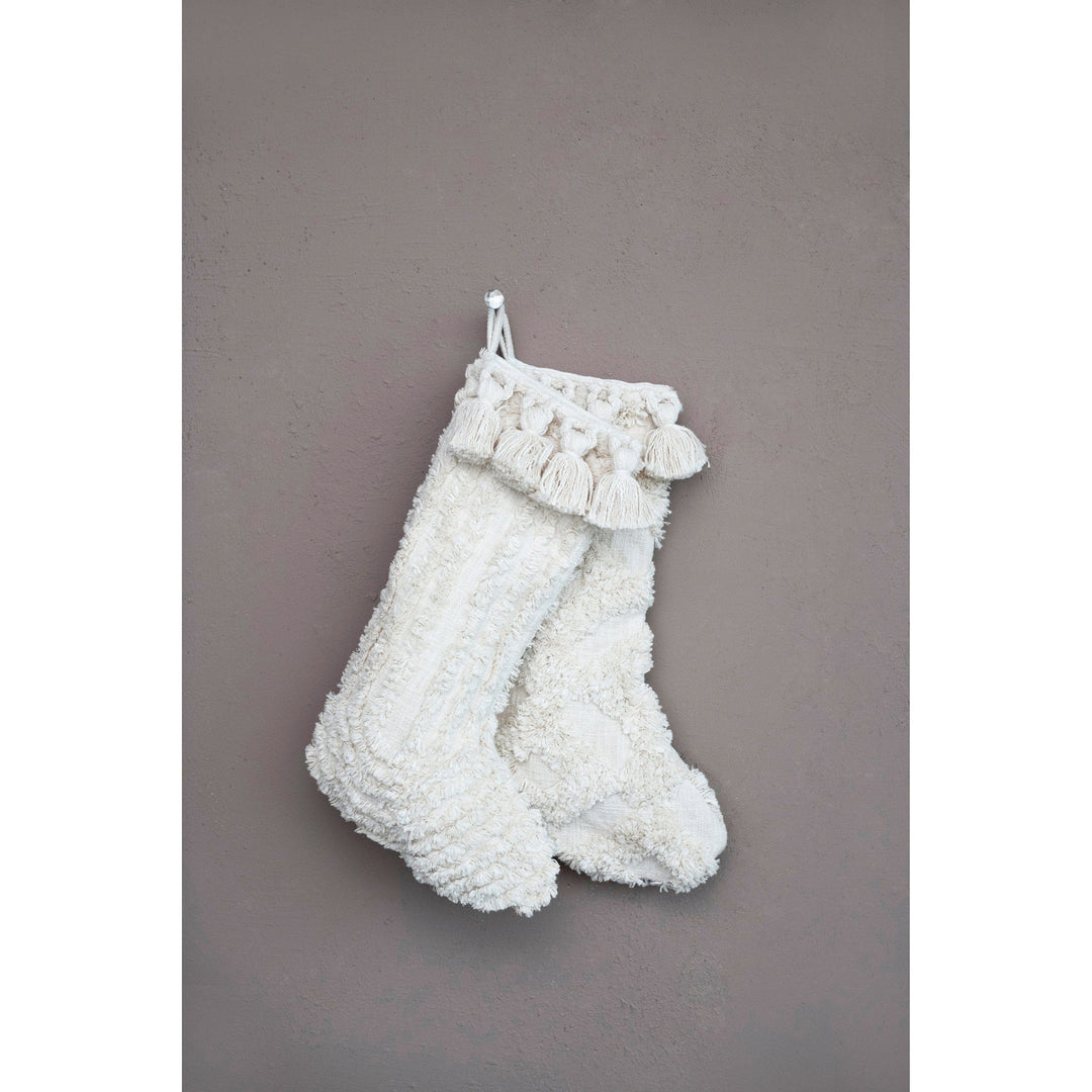 Creative Coop Holiday Stockings Cotton Slub Stocking W/Tufting & Tassels | 2 Styles