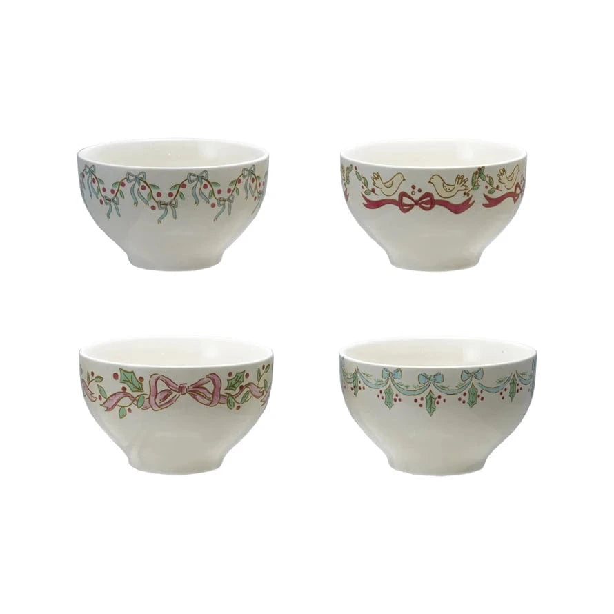 Creative Coop Holiday Stoneware Bowl with Bows