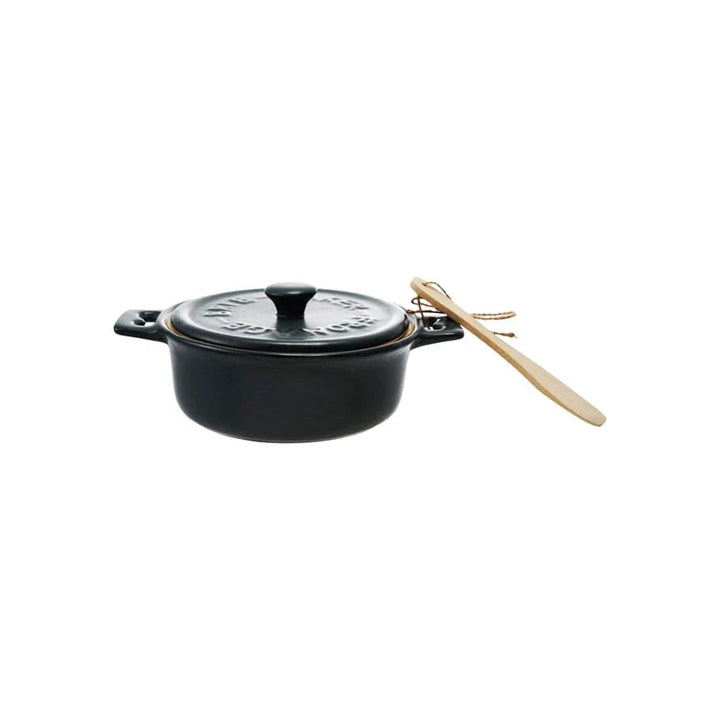 Creative Coop Holiday Stoneware Brie Baker with Bamboo Spreader, Set of 2