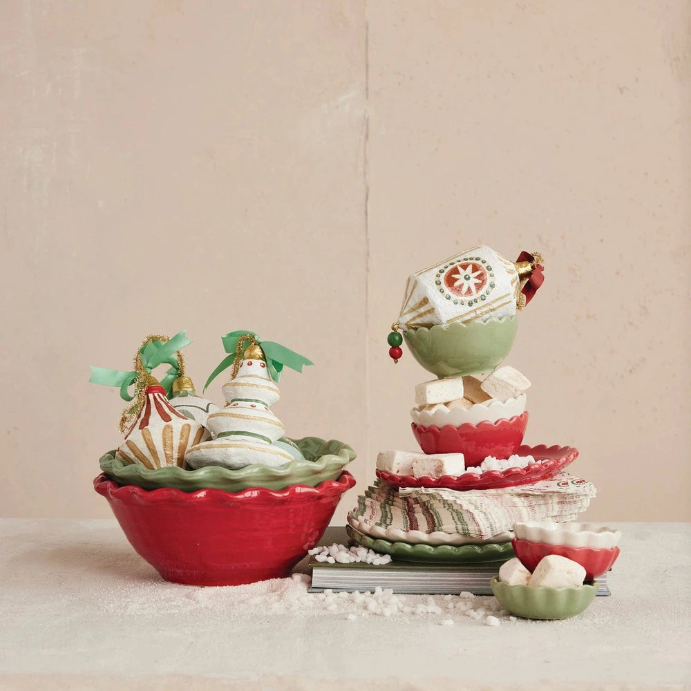 Creative Coop Holiday Stoneware Scalloped Bowl